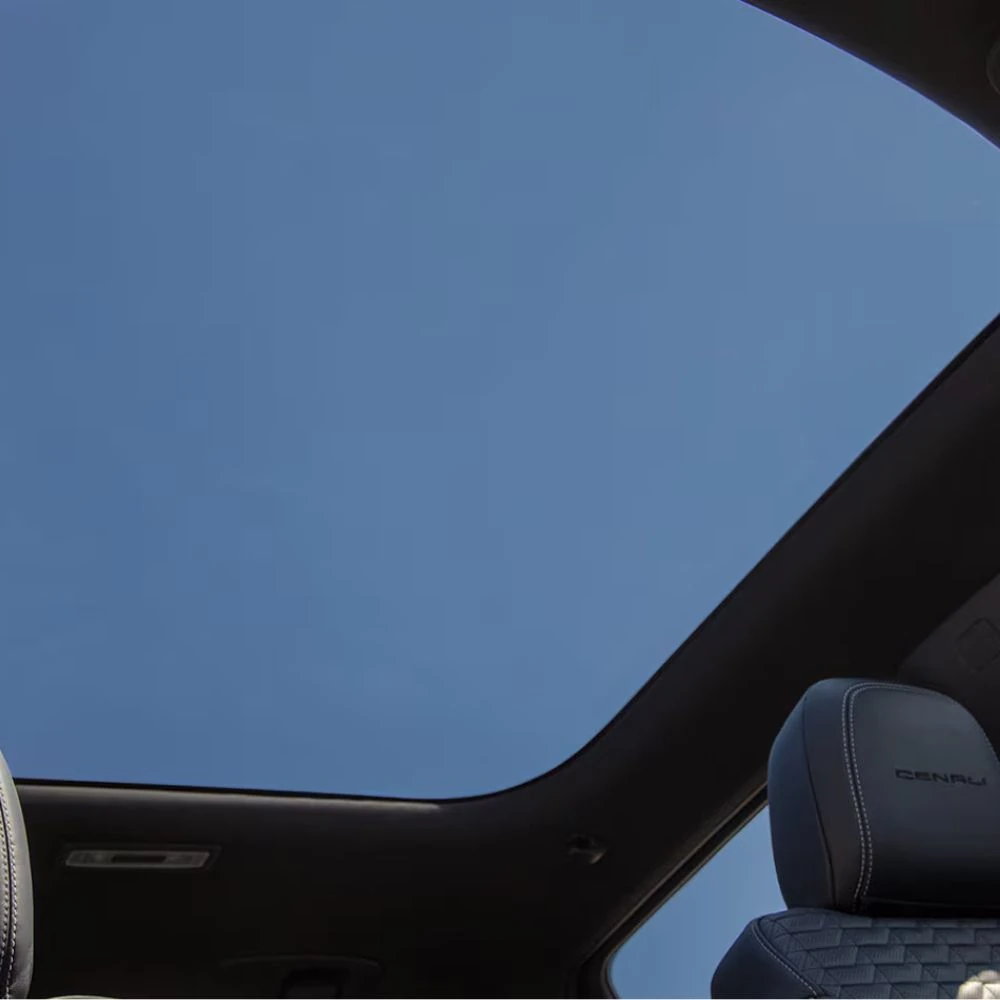 Panoramic fixed glass roof in the GMC Sierra EV Denali, from the original vehicle page