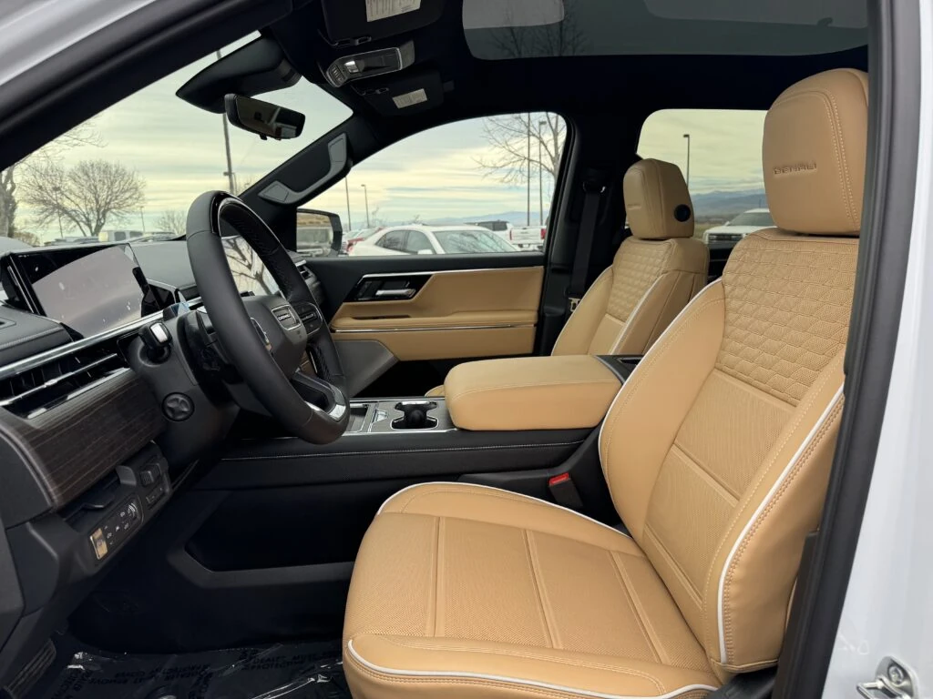 Premium leather interior of the Sierra EV Denali