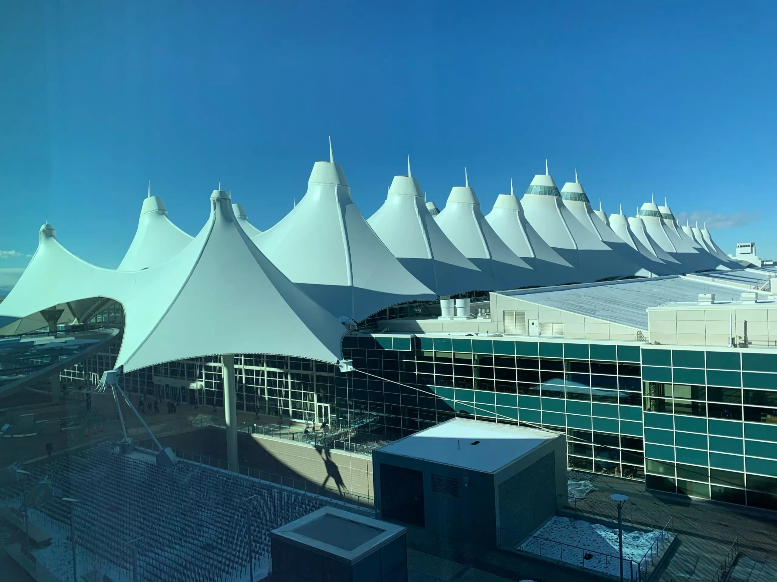 White tent roof of Denver International Airport terminal