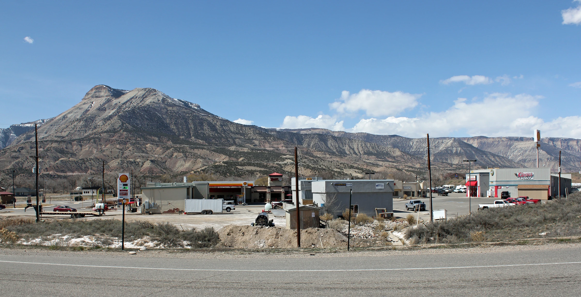 Parachute, Colorado, with mountains rising behind the town