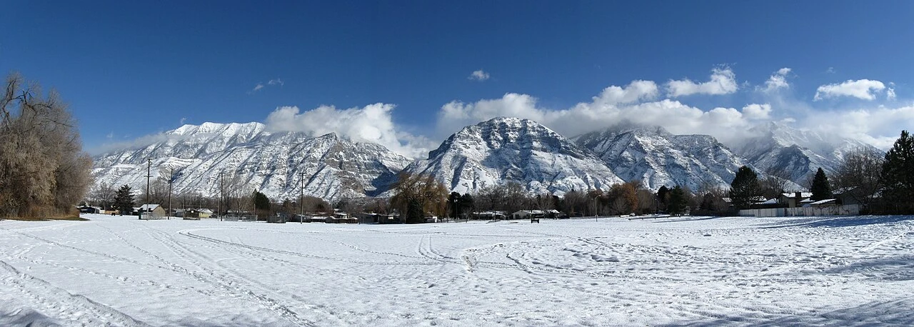 Snow-covered Wasatch mountains near Provo, Utah
