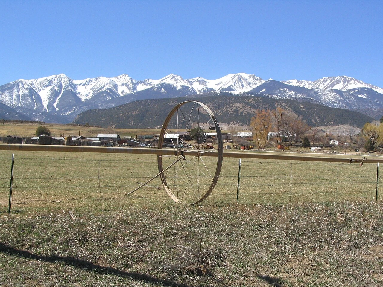 Snow-covered mountains and open countryside near Salida, Colorado